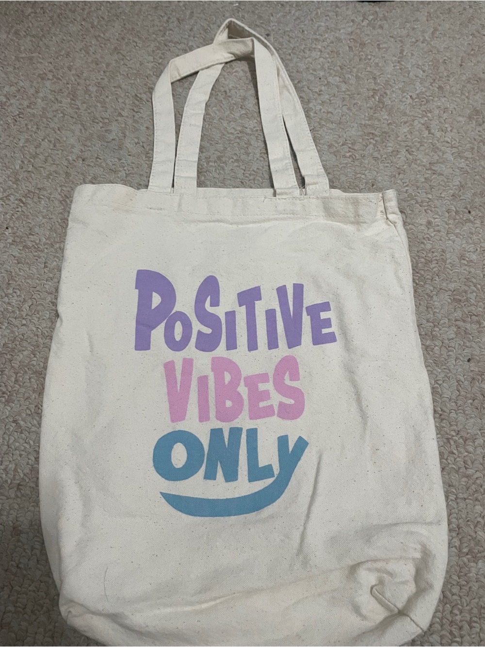 Canvas Tote Bag - Positive Vibes Only in Cream with Pastel Print